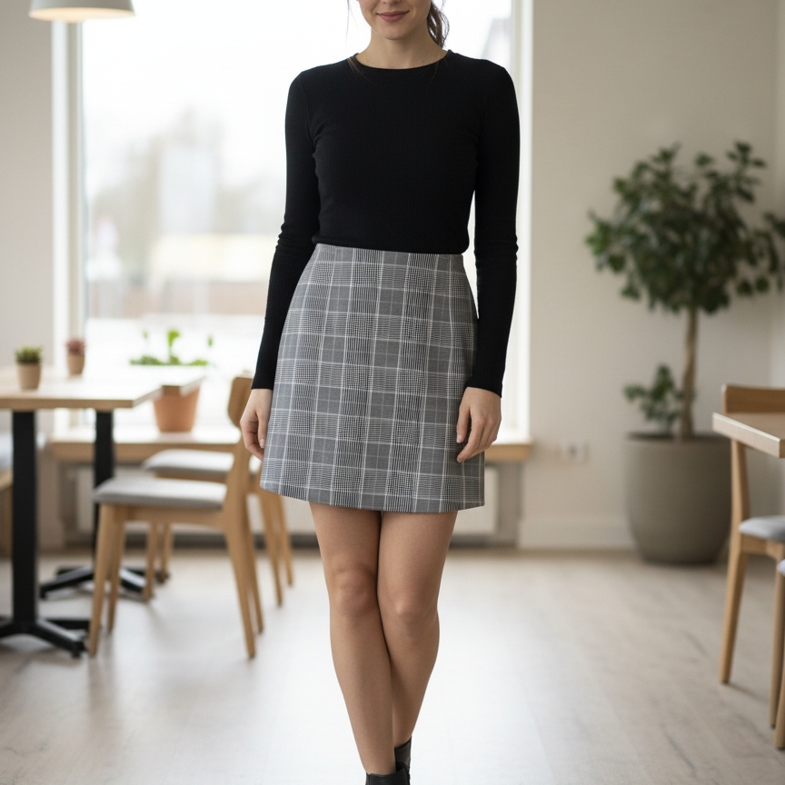 H&M Gray Plaid A-Line Mini Skirt